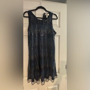 Belle Badgley Mischka Navy Blue Dress with Silver Accents